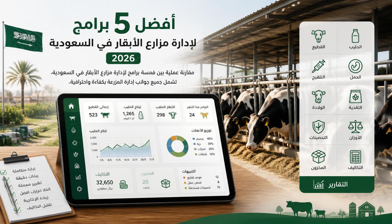 أفضل برامج إدارة مزارع الأبقار في السعودية والقطيع والحليب والتغذية والتناسل