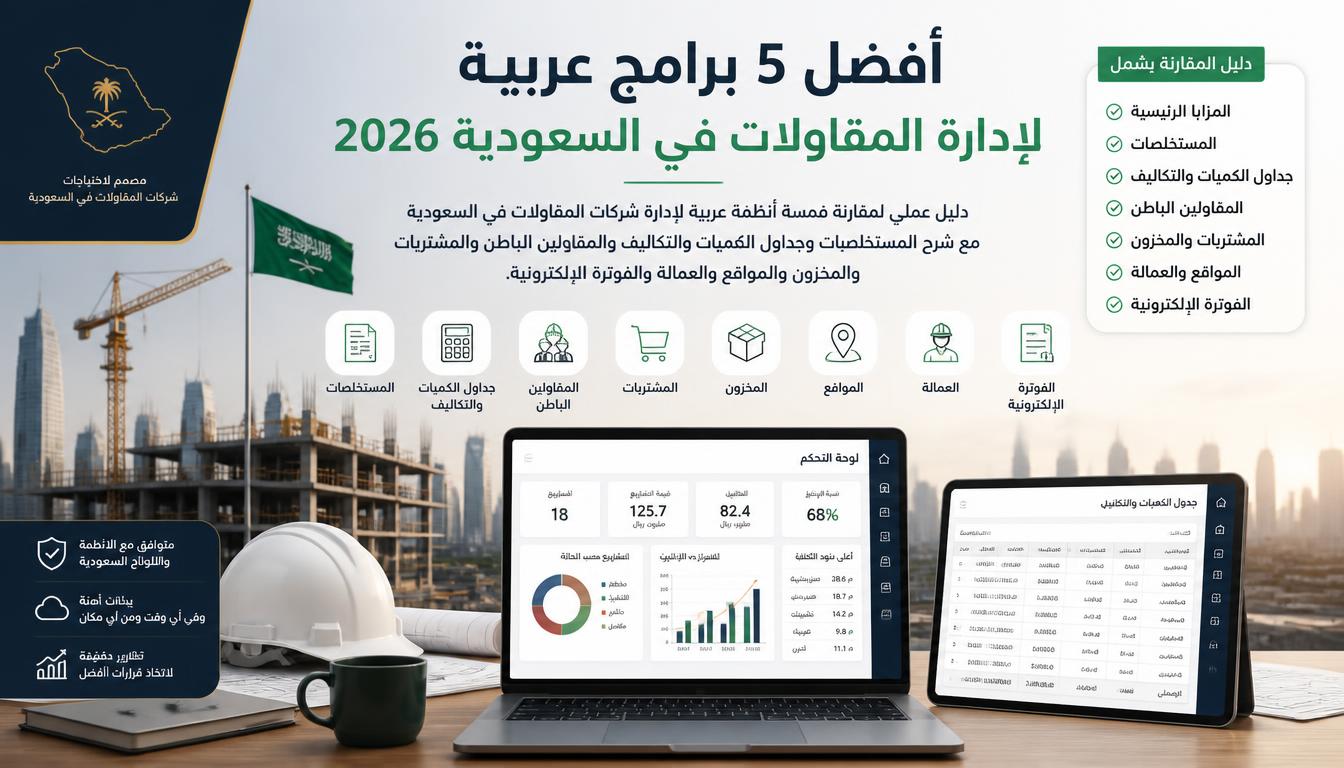 مقارنة أفضل برامج إدارة المقاولات والمشاريع الإنشائية في السعودية