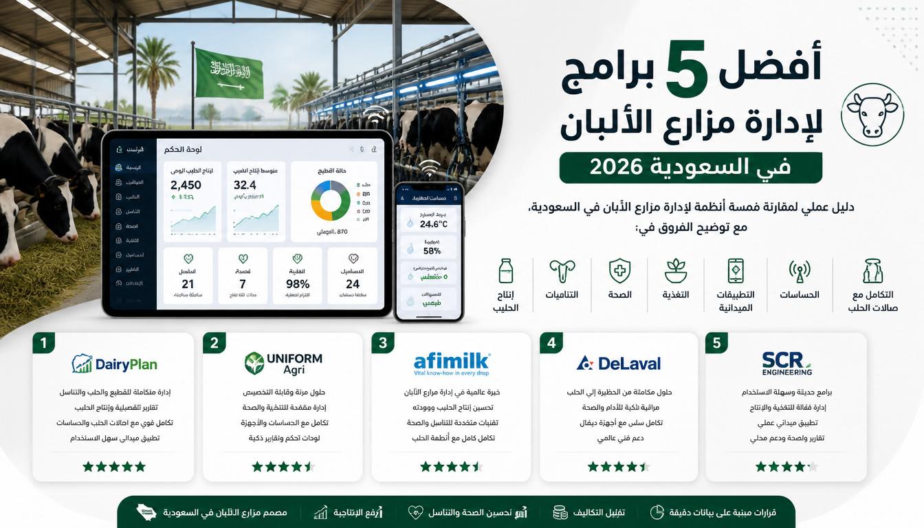 مقارنة أفضل برامج إدارة مزارع الألبان والقطيع في السعودية