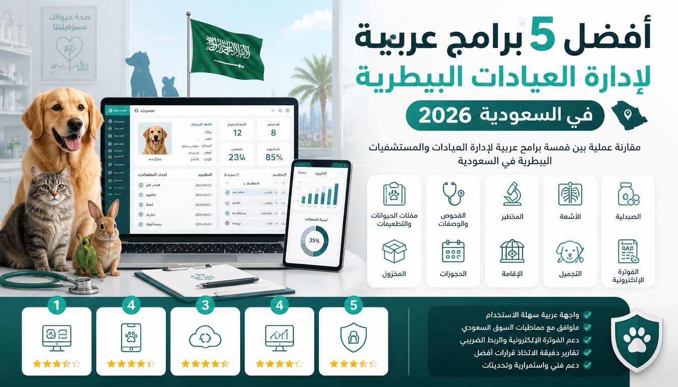أفضل برامج إدارة العيادات البيطرية في السعودية وملفات الحيوانات والتطعيمات والمخزون